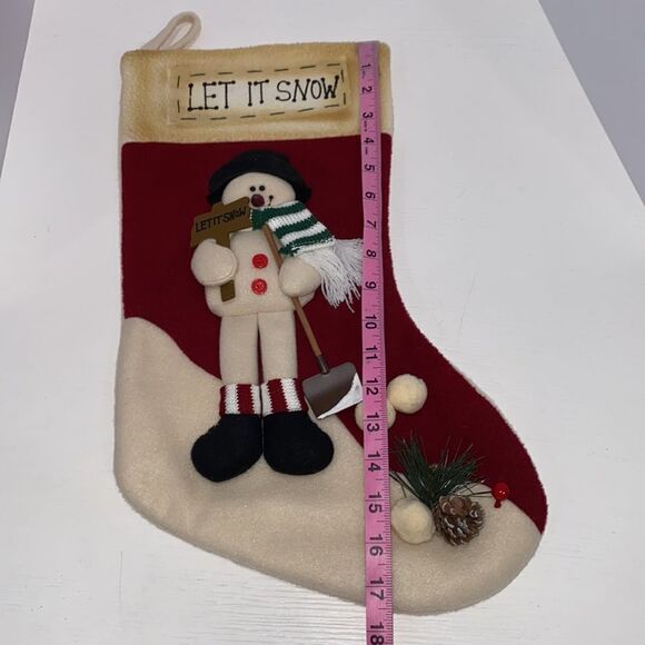 Let It Snow Holiday Snowman Christmas Stocking In Off White And Red - Picture 11 of 12